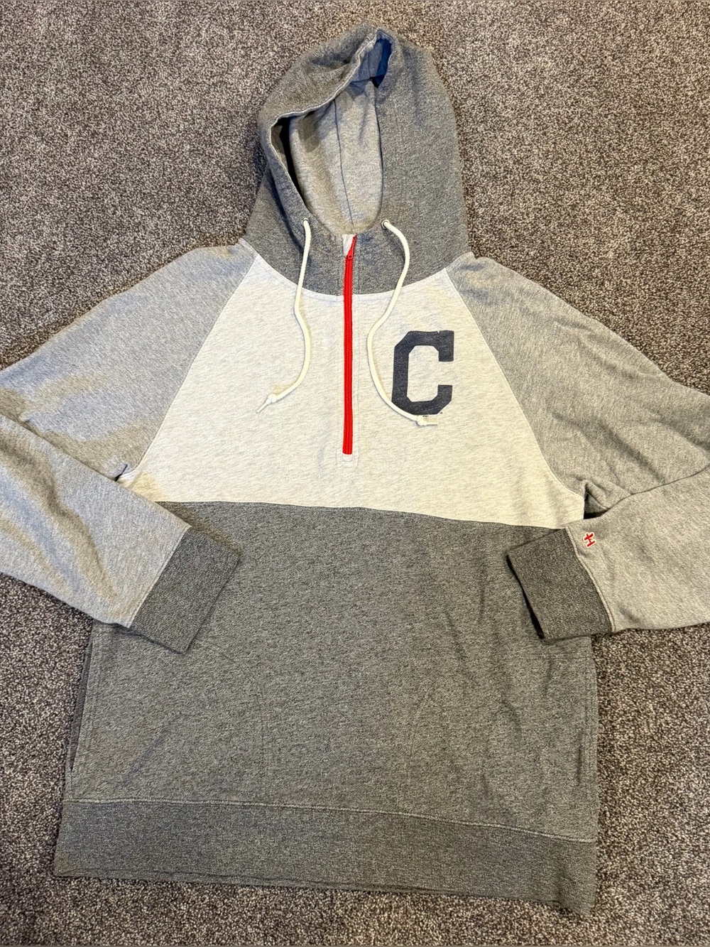 Homage Cleveland Guardians Quarter-Zip Hoodie - Men’s Large - Gray/Red